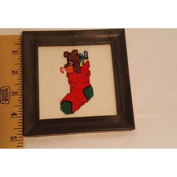 Vintage crossstitch Christmas classics lot of 3 wall hangings Peace Stocking Rei - Picture 7 of 9